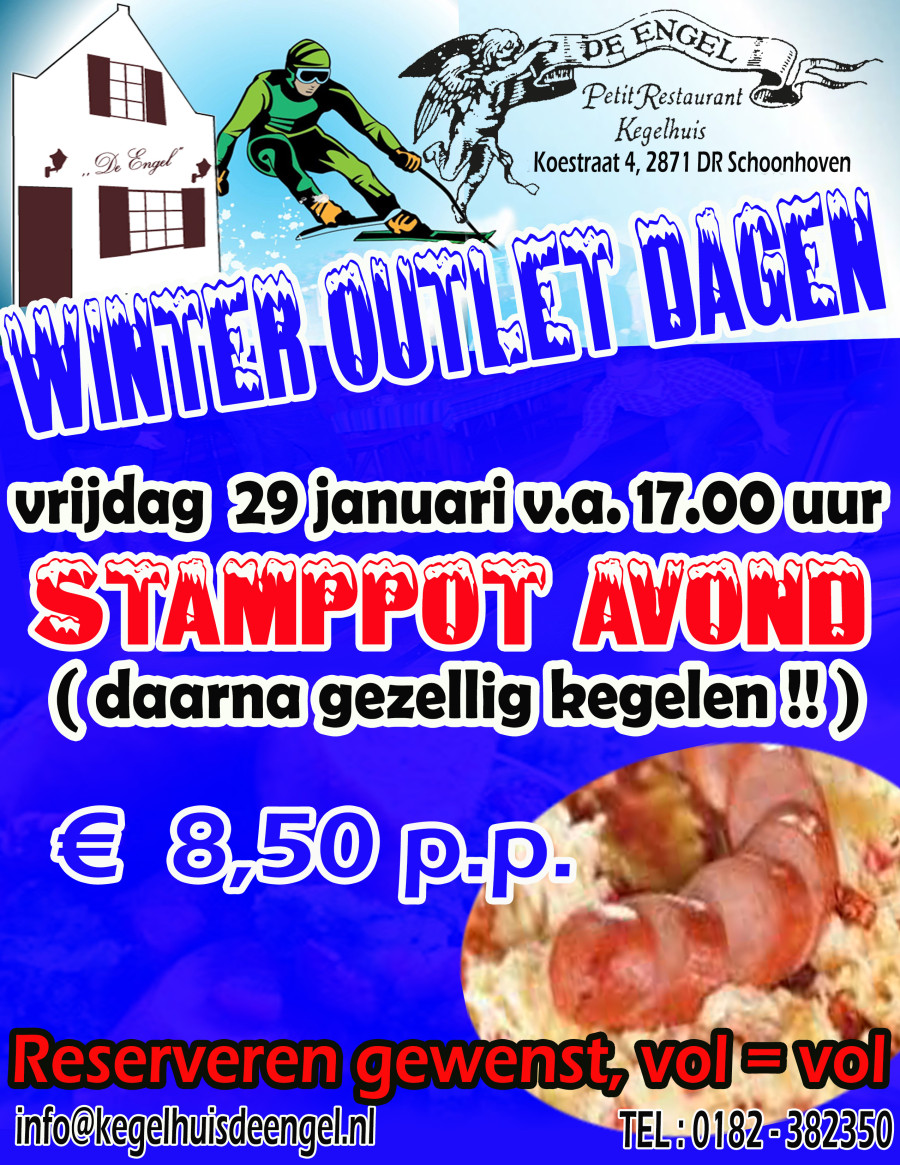Winter outletdagen in Schoonhoven met op vrijdag 29 januari: Stamppot avond in De Engel